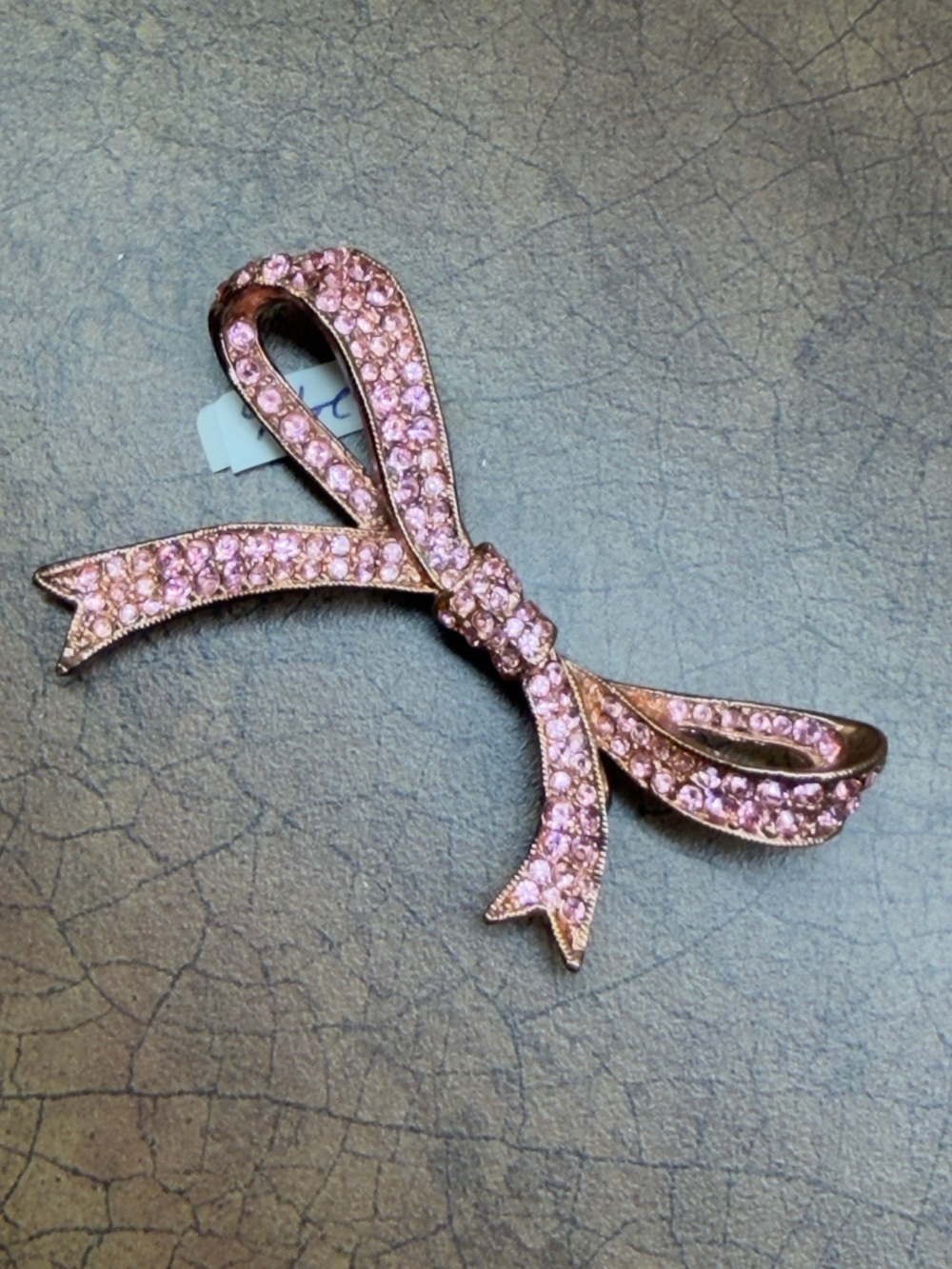 Pink Crystal Bow Brooch - Elegant Ribbon Pin marked KJL